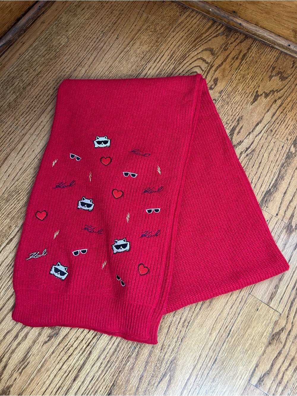 KARL LAGERFIELD Karl Cate Pins Embroidered Scarf Size OS